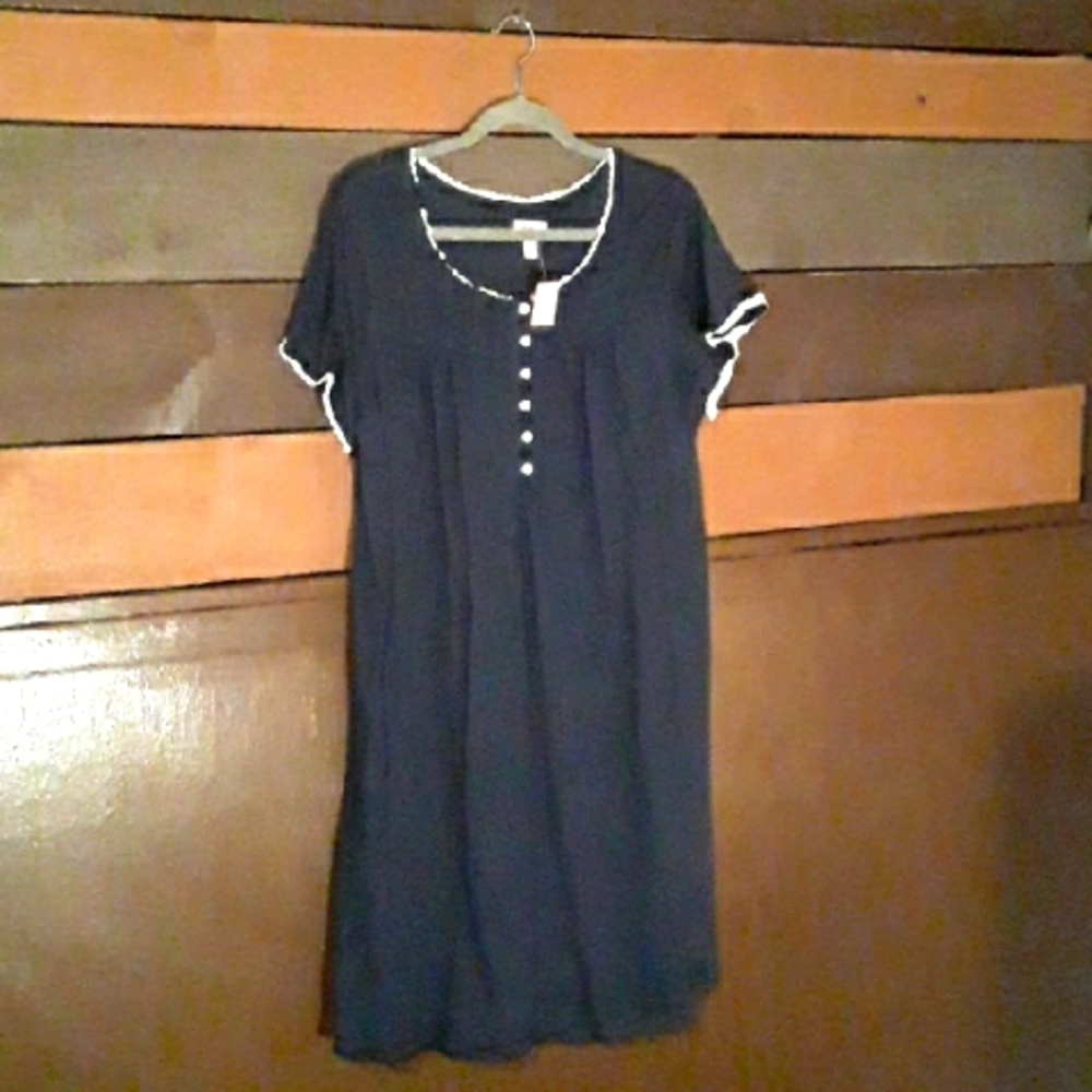 Aria Women's Large Blue And White Lace Well Made Short sleeve Nightgown